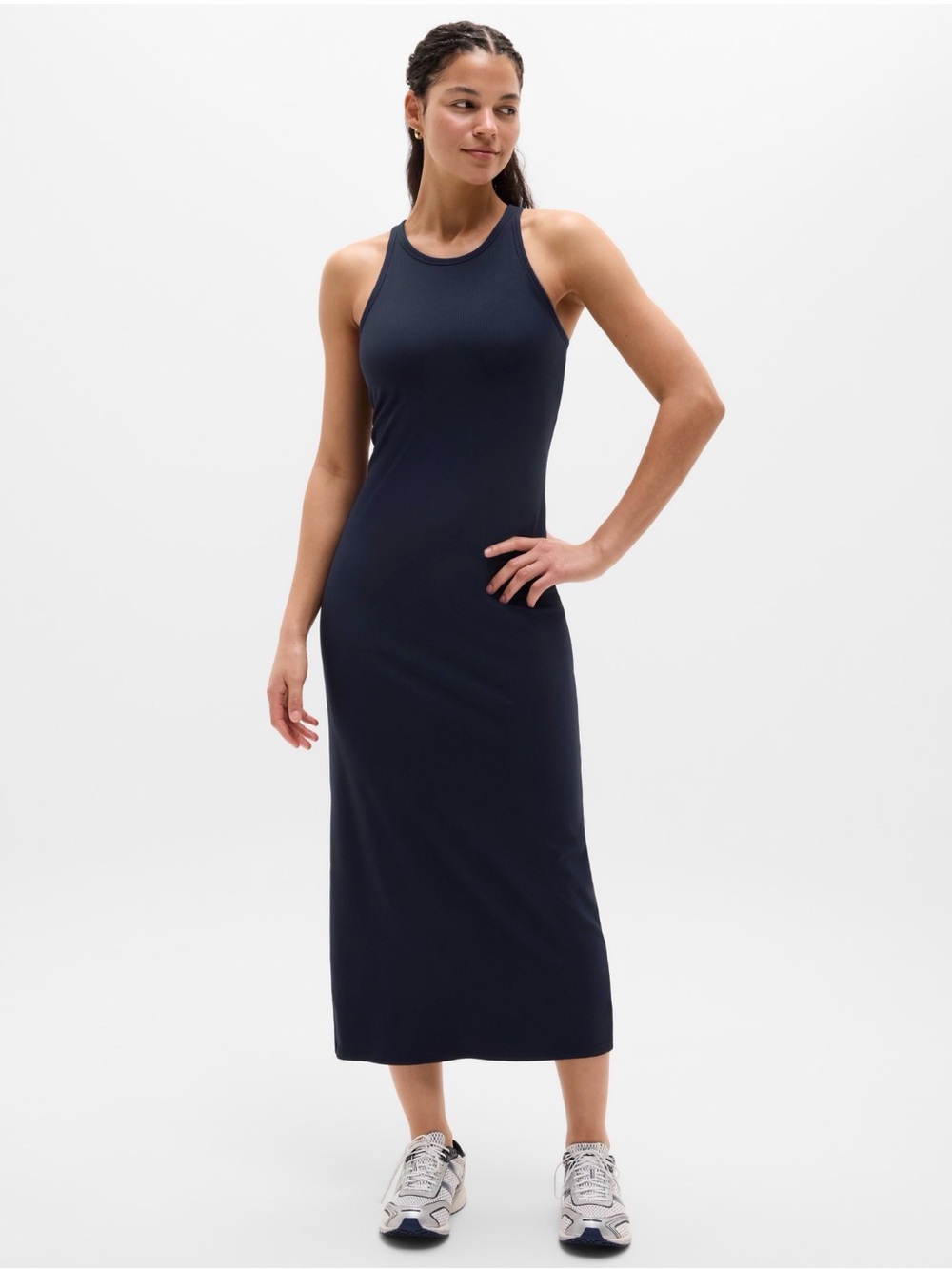 Athleta Signature Rib Maxi Dress Navy Blue Racerback Dress Size Medium